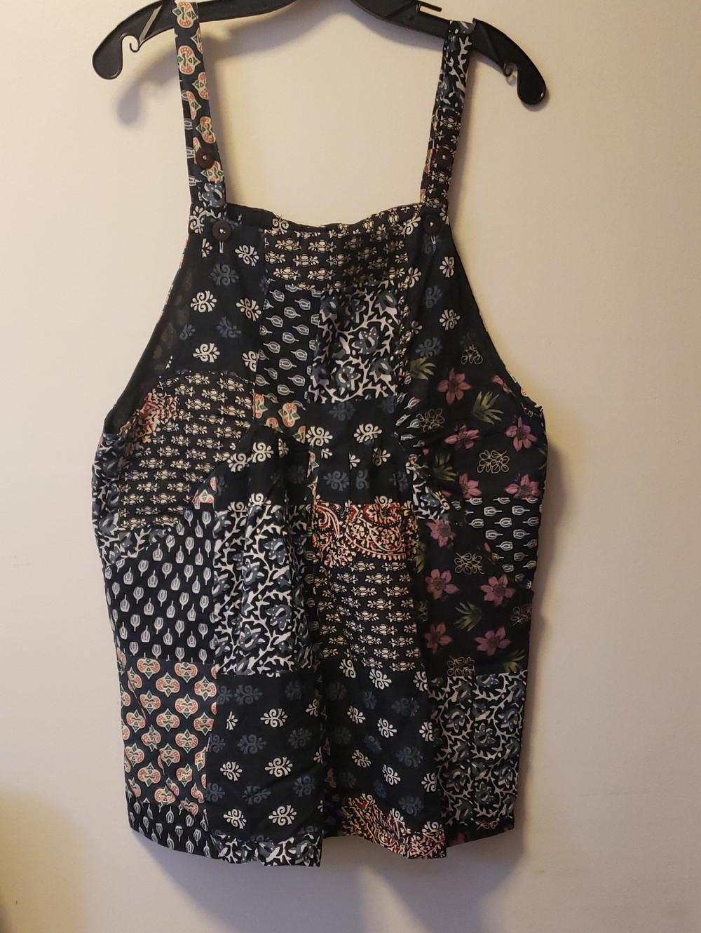 Women’s New Cotton Patchwork Print Shortalls - Black Floral